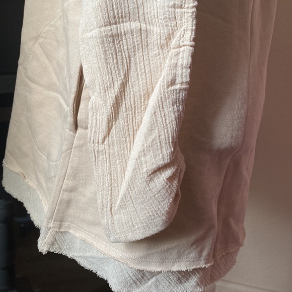 Lori Goldstein Logo 100% Cotton Bohemian Layered Tan Hooded Cardigan w/ Pockets - Picture 4 of 7